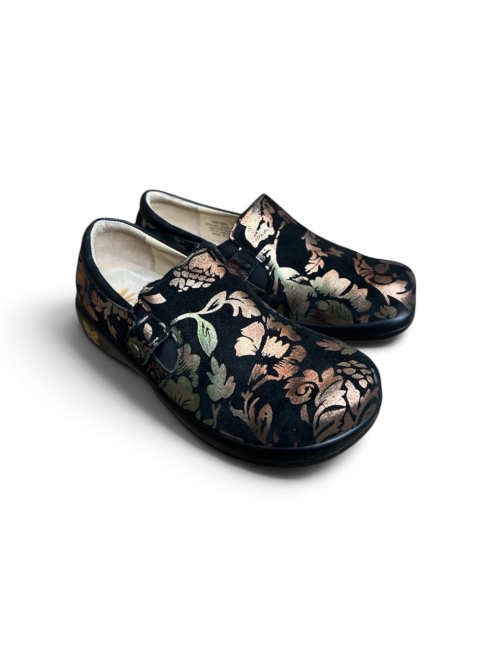 Alegria Clogs lKARA Regal Copper Black Floral Suede Sz 38